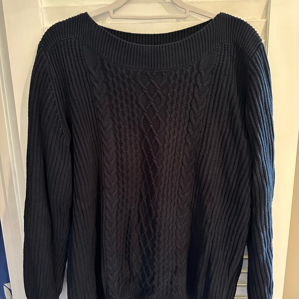 Tommy Hilfiger Navy boat-neck cableknit sweater L